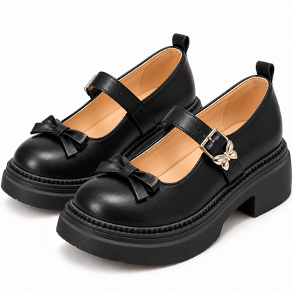 Women's Platform Mary Jane Shoes with Bow Detail, Buckle Strap and Round Toe product image