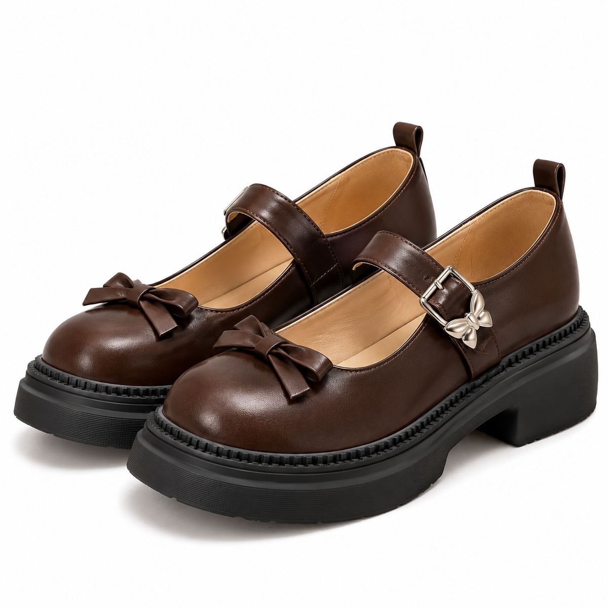 Women's Platform Mary Jane Shoes with Bow Detail, Buckle Strap and Round Toe alternate view