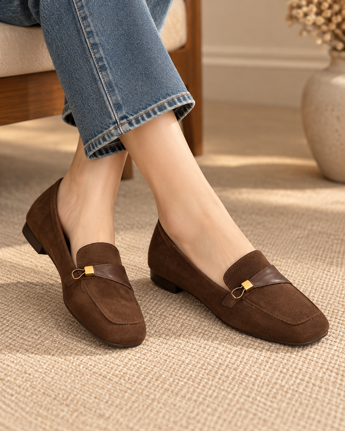 Women's Suede Square-Toe Loafers with Metal Detail and Low Heel alternate view