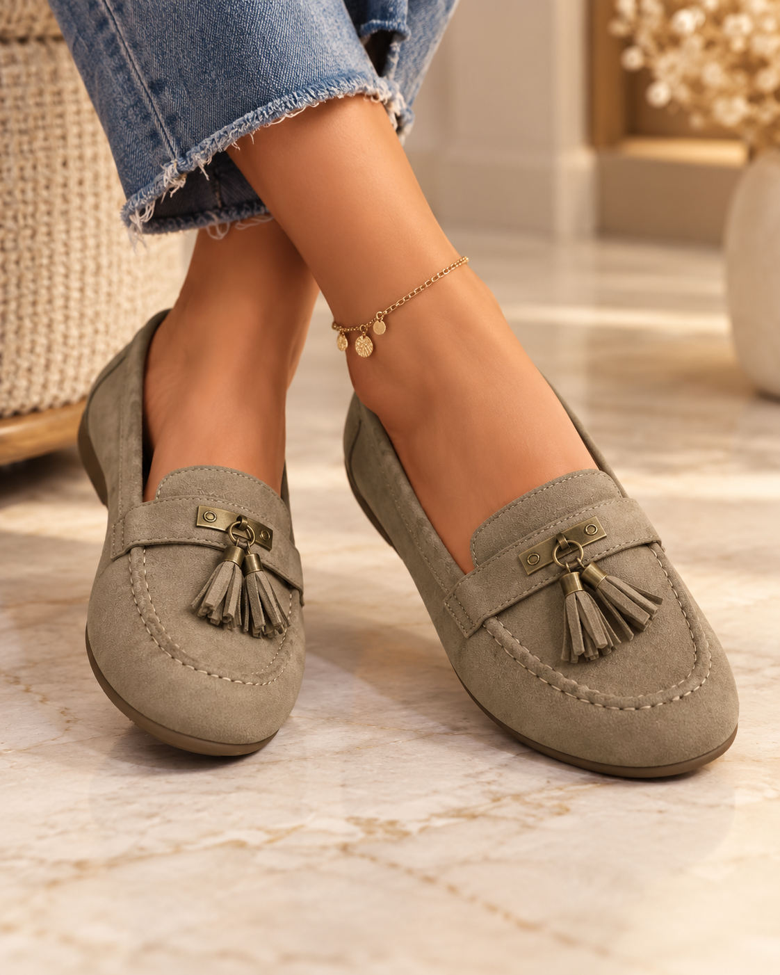 Women's Tassel Loafers with Round Toe, Shallow Vamp and Flat Casual Sole alternate view