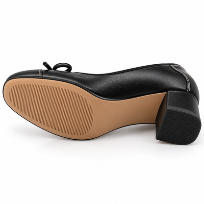 Women's Square-Toe Bow Pumps with Soft Leather Upper and Chunky Block Heel alternate view