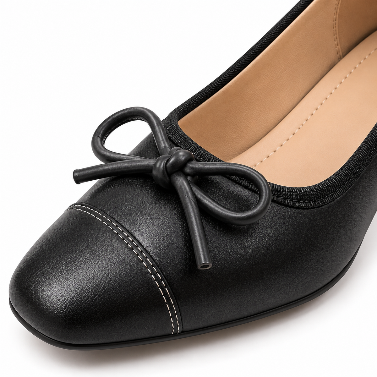 Women's Square-Toe Bow Pumps with Soft Leather Upper and Chunky Block Heel alternate view